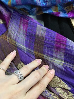 Lot 380 - A Thea Porter purple and gold silk dress, circa 1970