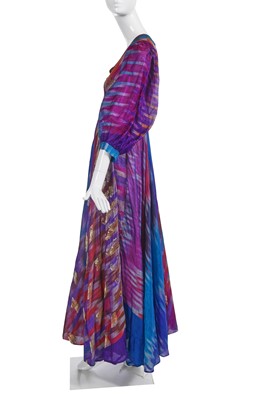 Lot 380 - A Thea Porter purple and gold silk dress, circa 1970