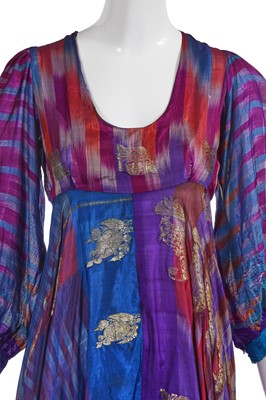 Lot 380 - A Thea Porter purple and gold silk dress, circa 1970