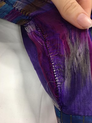 Lot 380 - A Thea Porter purple and gold silk dress, circa 1970