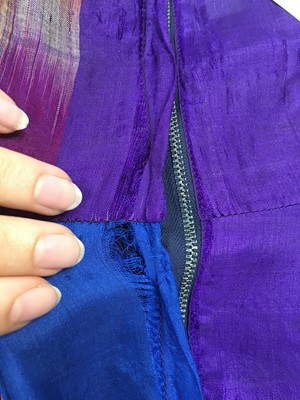 Lot 380 - A Thea Porter purple and gold silk dress, circa 1970