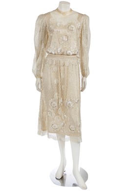 Lot 638 - An embellished white lace dress, 1980s