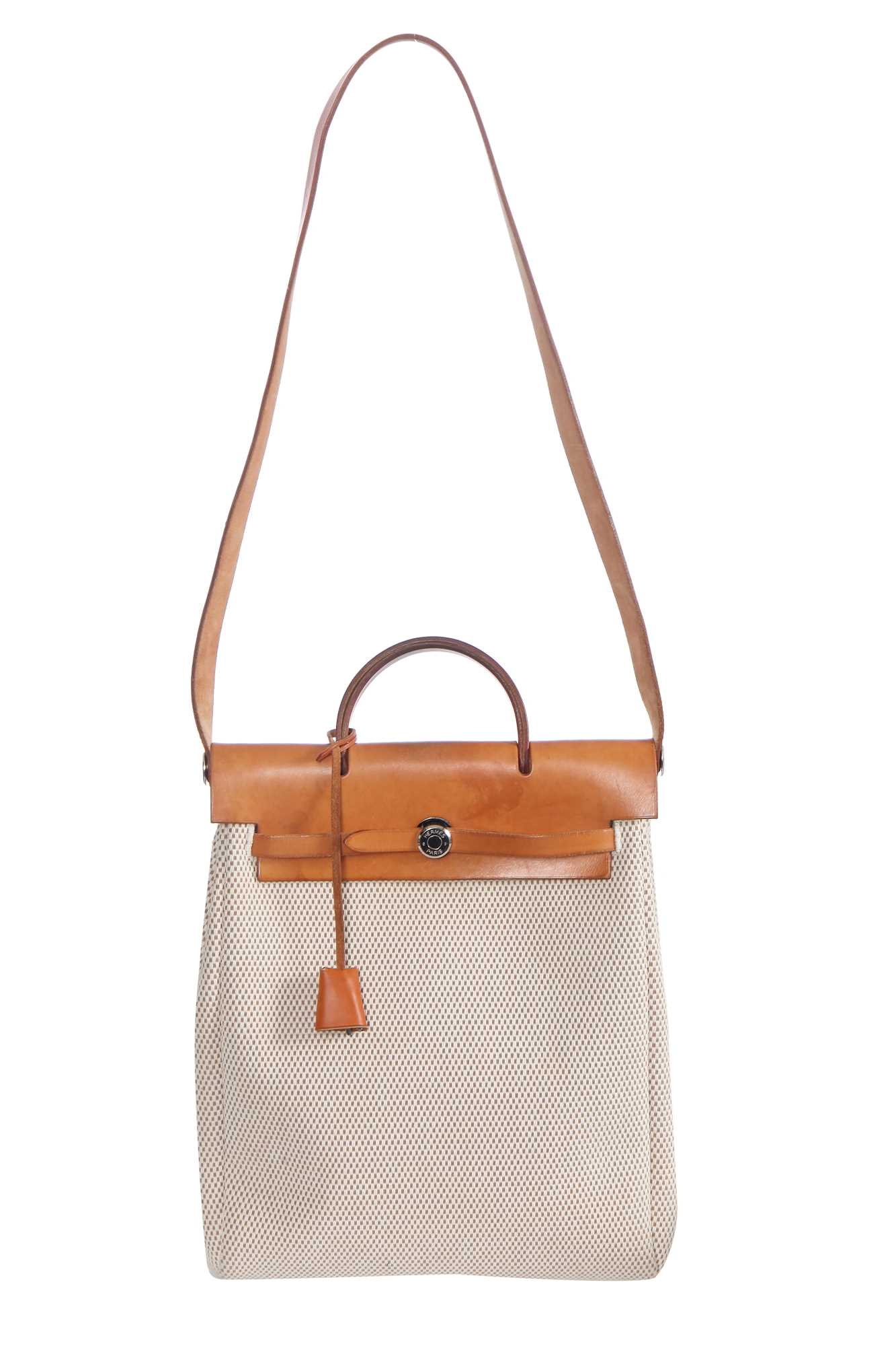 Lot 51 - An Hermès vache leather and natural toile canvas Herbag 2-in-1, 2003