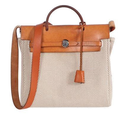 Lot 51 - An Hermès vache leather and natural toile canvas Herbag 2-in-1, 2003