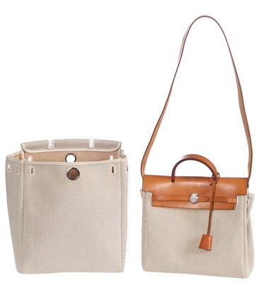 Lot 51 - An Hermès vache leather and natural toile canvas Herbag 2-in-1, 2003