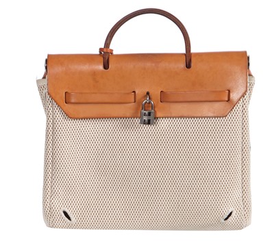 Lot 51 - An Hermès vache leather and natural toile canvas Herbag 2-in-1, 2003