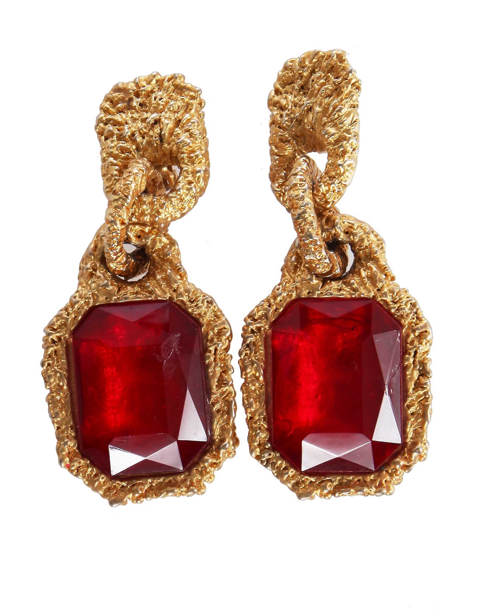 Lot 35 - A pair of Chanel gold-tone and glass gem drop earrings, Autumn-Winter 1990-91