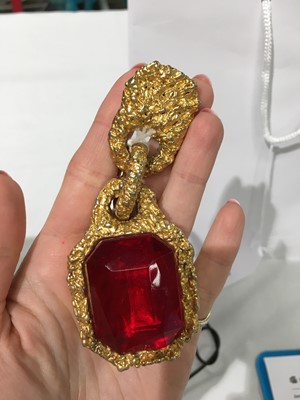 Lot 35 - A pair of Chanel gold-tone and glass gem drop earrings, Autumn-Winter 1990-91