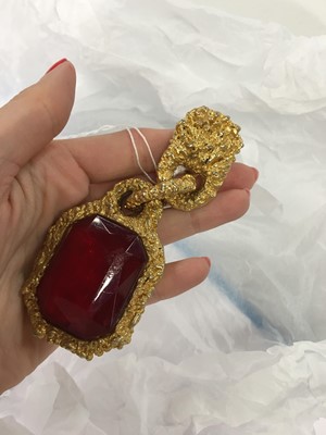 Lot 35 - A pair of Chanel gold-tone and glass gem drop earrings, Autumn-Winter 1990-91