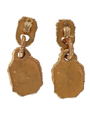 Lot 35 - A pair of Chanel gold-tone and glass gem drop earrings, Autumn-Winter 1990-91