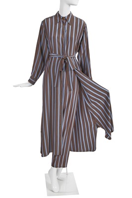 Lot 219 - A Vivienne Westwood grey and blue striped silk ensemble, 'Cut, Slash and Pull' collection, Spring-Summer 1991
