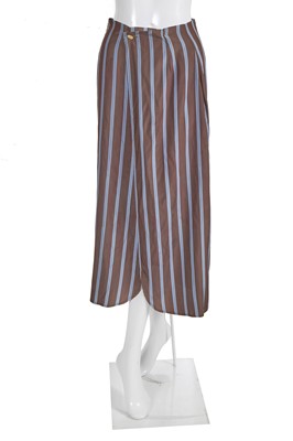Lot 219 - A Vivienne Westwood grey and blue striped silk ensemble, 'Cut, Slash and Pull' collection, Spring-Summer 1991