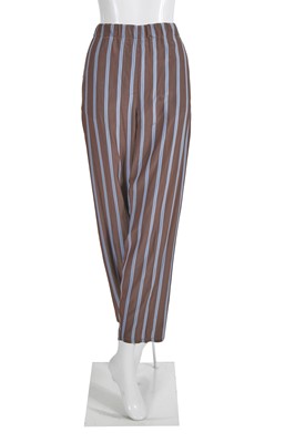 Lot 219 - A Vivienne Westwood grey and blue striped silk ensemble, 'Cut, Slash and Pull' collection, Spring-Summer 1991