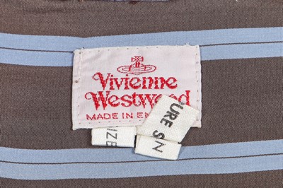 Lot 219 - A Vivienne Westwood grey and blue striped silk ensemble, 'Cut, Slash and Pull' collection, Spring-Summer 1991