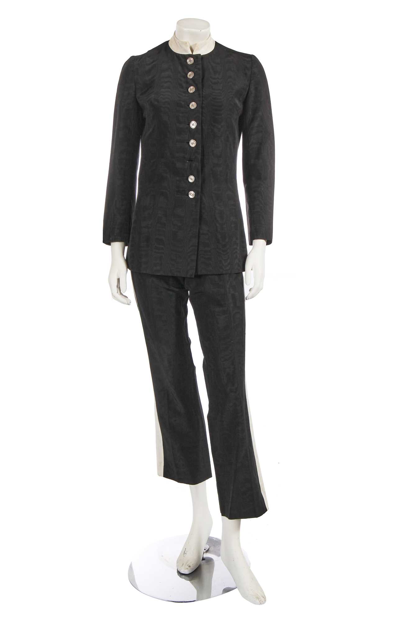 Lot 700 - A Mary Quant black moiré pantsuit, circa 1966