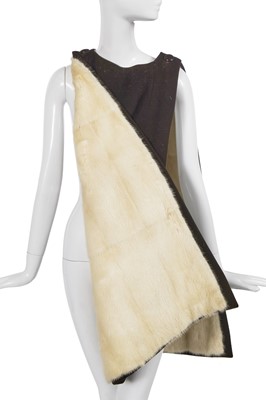 Lot 412 - A Madame Grès mink-lined brown wool tabard, circa 1963