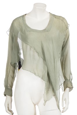 Lot 579 - A John Galliano seafoam green chiffon blouse, 'Hairclips' collection, Autumn-Winter 1988-89