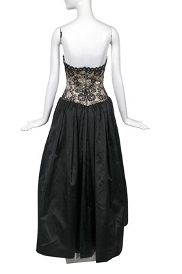Lot 437 - A Hardy Amies black Chantilly lace and silk satin ballgown, circa 1956