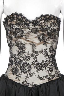 Lot 437 - A Hardy Amies black Chantilly lace and silk satin ballgown, circa 1956