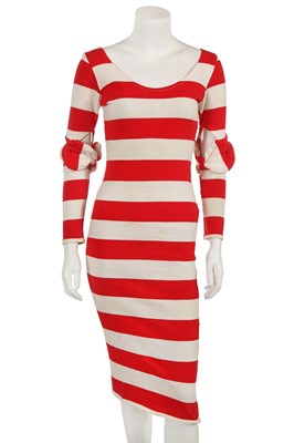 Lot 590 - A Vivienne Westwood red and white striped cotton jersey armour dress, 'Civilizade' collection, Spring-Summer 1989