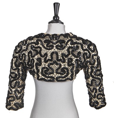 Lot 439 - Tina Chow's Cristóbal Balenciaga haute couture beaded and sequinned silk faille bolero, 1946