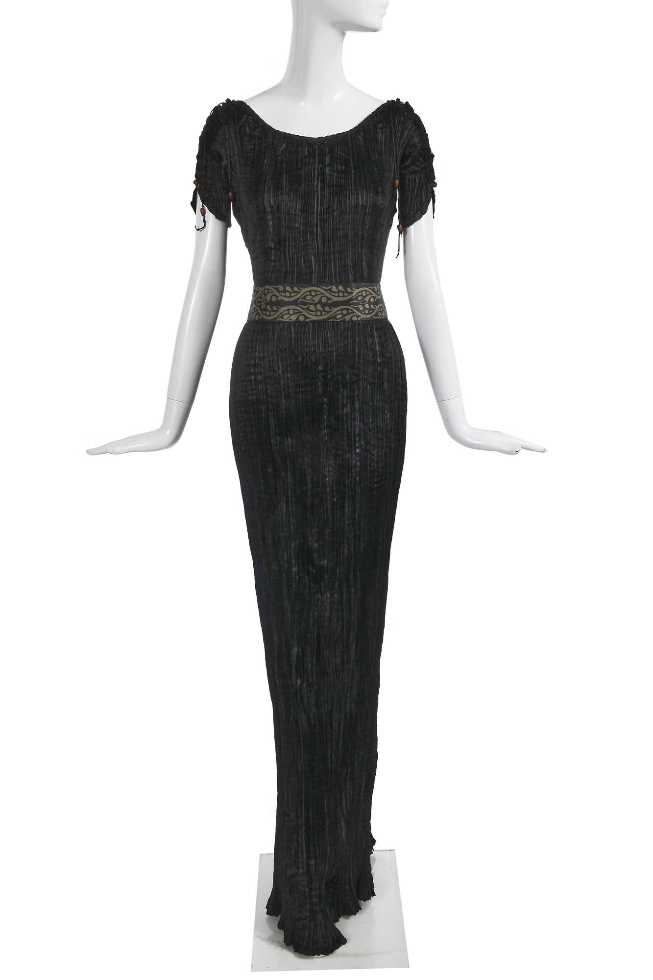 Lot 455 - A Mariano Fortuny black silk Delphos, circa 1920-30