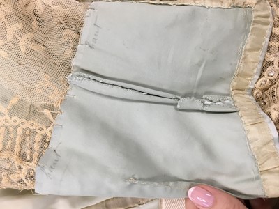 Lot 484 - A Charles Frederick Worth eau de nil satin evening gown, 1893-4