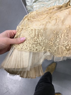 Lot 484 - A Charles Frederick Worth eau de nil satin evening gown, 1893-4