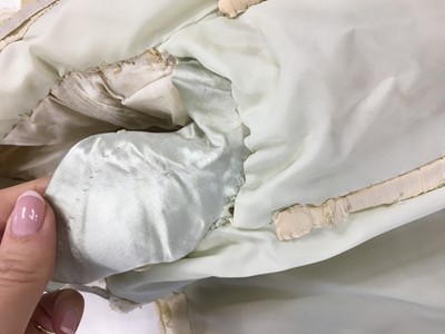 Lot 484 - A Charles Frederick Worth eau de nil satin evening gown, 1893-4