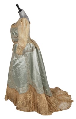 Lot 484 - A Charles Frederick Worth eau de nil satin evening gown, 1893-4