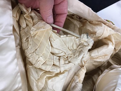 Lot 489 - A Josephine H Egan rose brocade and satin evening gown, American, circa 1885