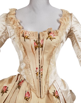 Lot 489 - A Josephine H Egan rose brocade and satin evening gown, American, circa 1885