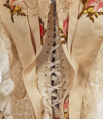 Lot 489 - A Josephine H Egan rose brocade and satin evening gown, American, circa 1885