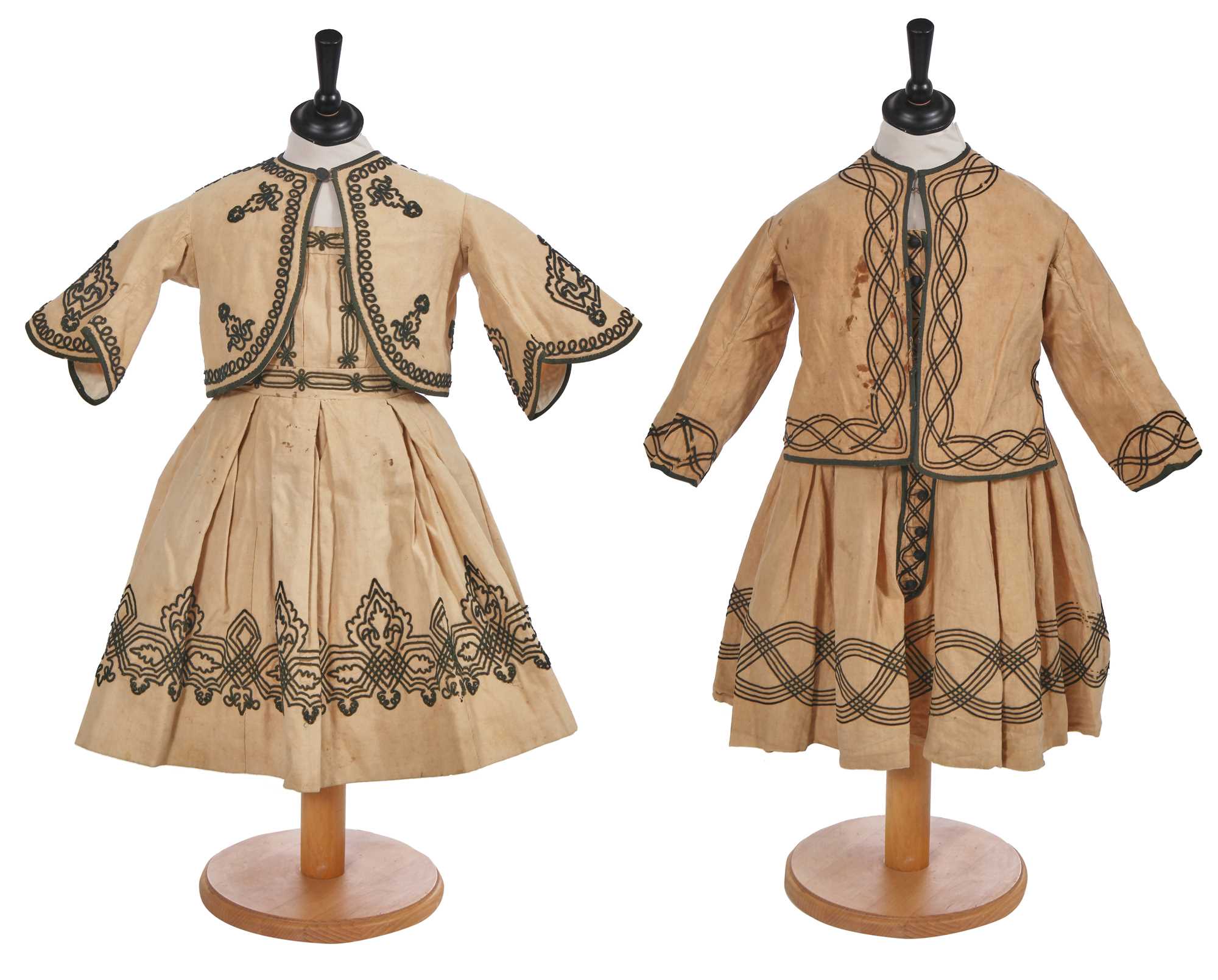 Lot 496 - Two buff nankeen cotton infant dresses, 1860s