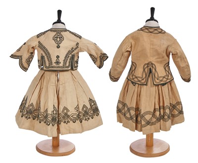 Lot 496 - Two buff nankeen cotton infant dresses, 1860s