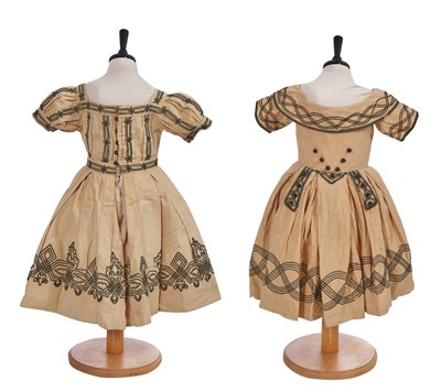 Lot 496 - Two buff nankeen cotton infant dresses, 1860s