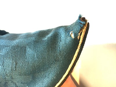 Lot 536 - A pair of blue wool damask shoes, circa 1720
