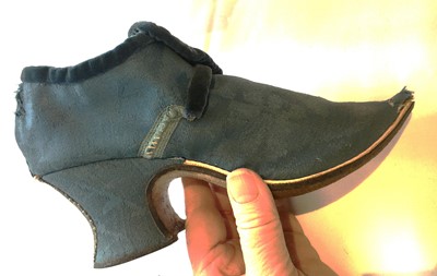Lot 536 - A pair of blue wool damask shoes, circa 1720