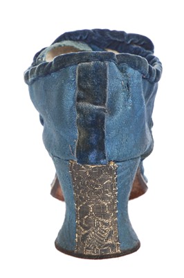 Lot 536 - A pair of blue wool damask shoes, circa 1720