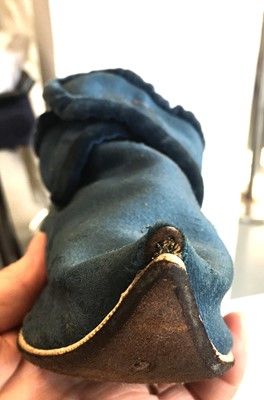 Lot 536 - A pair of blue wool damask shoes, circa 1720