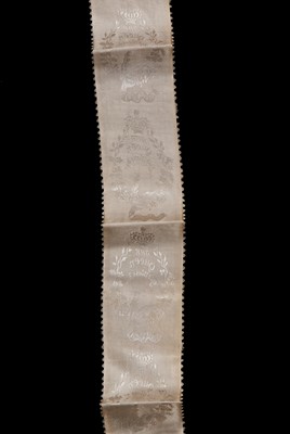 Lot 867 - An ivory satin ribbon probably woven to commemorate the wedding of Queen Victoria in 1840
