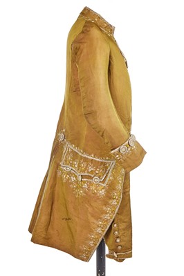 Lot 181 - An embroidered changeant silk coat and breeches, circa 1785
