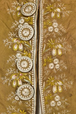 Lot 181 - An embroidered changeant silk coat and breeches, circa 1785
