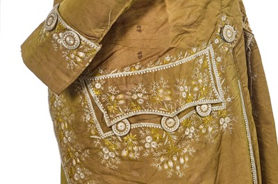 Lot 181 - An embroidered changeant silk coat and breeches, circa 1785