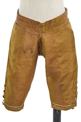 Lot 181 - An embroidered changeant silk coat and breeches, circa 1785