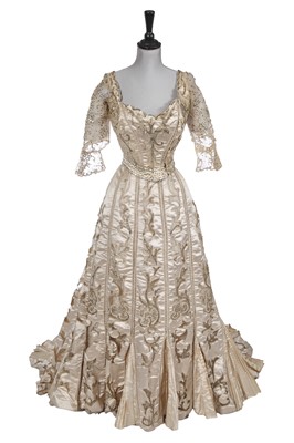 Lot 794 - An Elise Kreutzer cutwork ivory satin and tulle ball gown, circa 1901