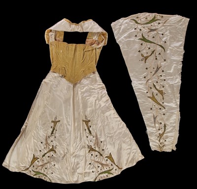 Lot 822 - A group of incomplete dresses and fabrics by Worth, Maison Rouff, Gustave Beer and others mainly 1880s-90s