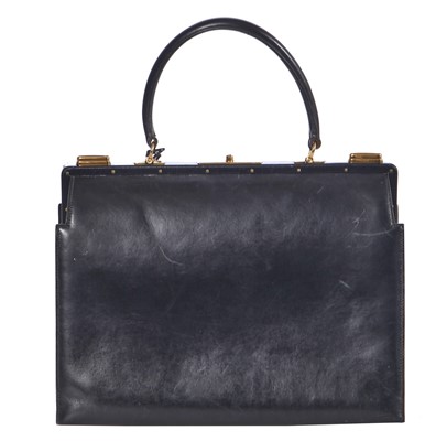 Lot 47 - An Hermès black leather 'Model 404' handbag, early 1960s