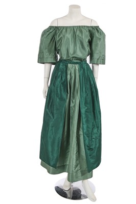 Lot 696 - A Carven green silk ensemble, 1970s