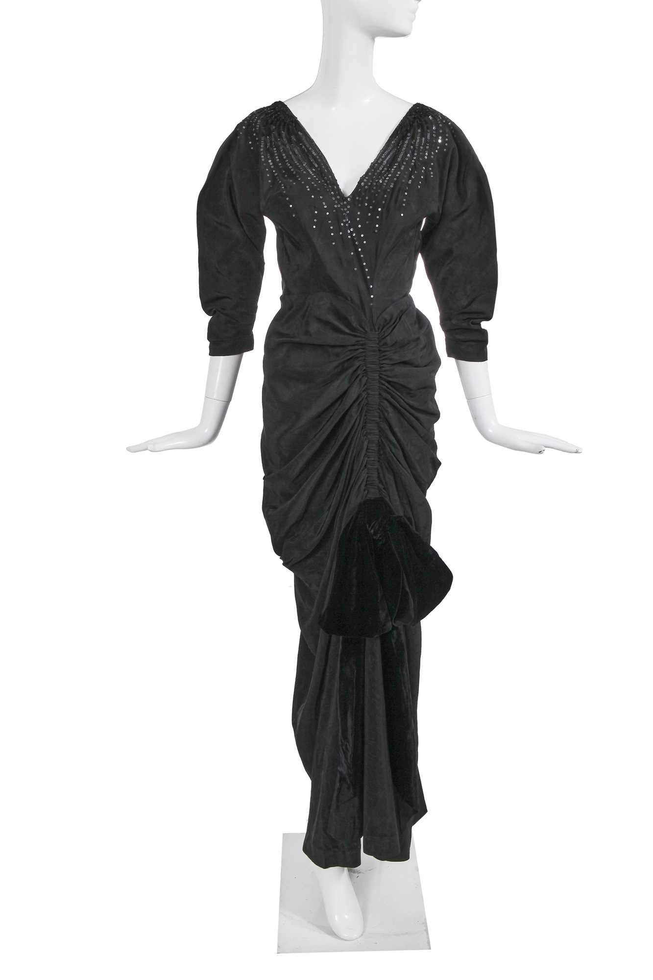 Lot 443 - A Maggy Rouff haute couture black moiré evening dress, late 1940s